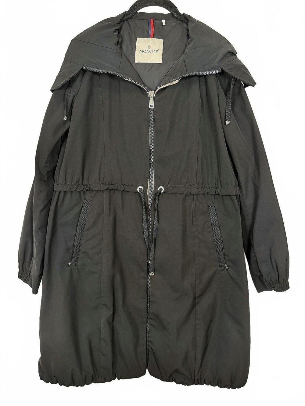 Moncler Women's Tuile Hooded Rain Jacket Parka Coat Black Size 0